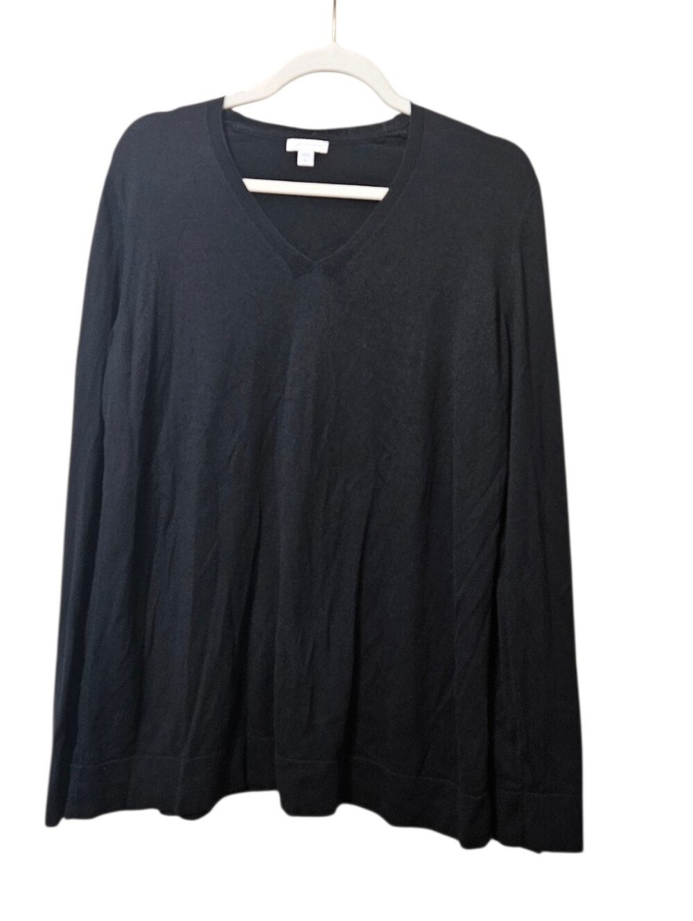 J. Jill Womens Solid Black V-Neck Lightweight Sweater Silk Cotton Blend